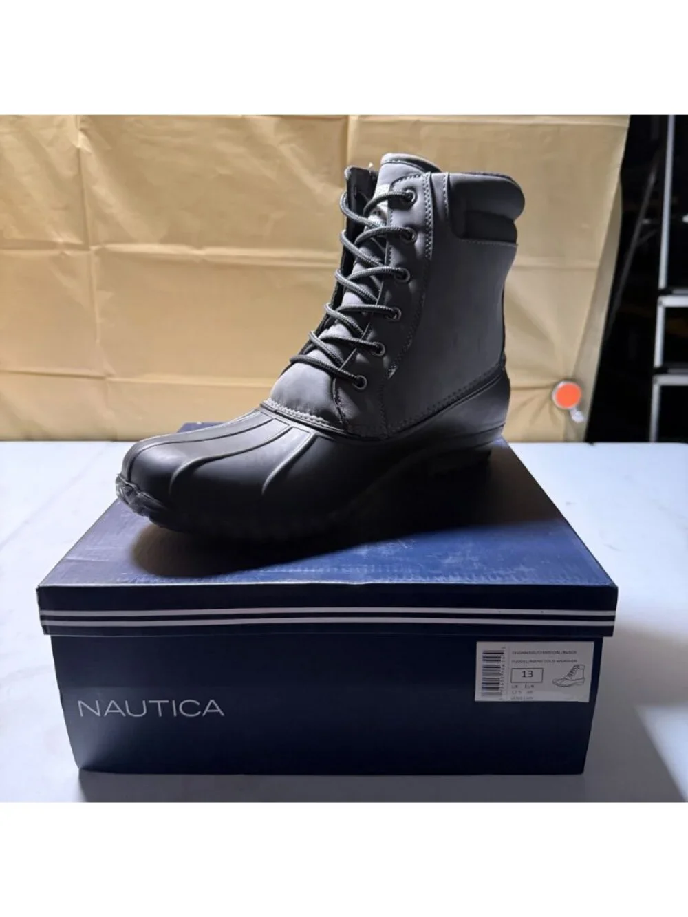 Nautica Channing Mens Cold Weather Boots Charcoal Black Lace-Up Shoes Size 13